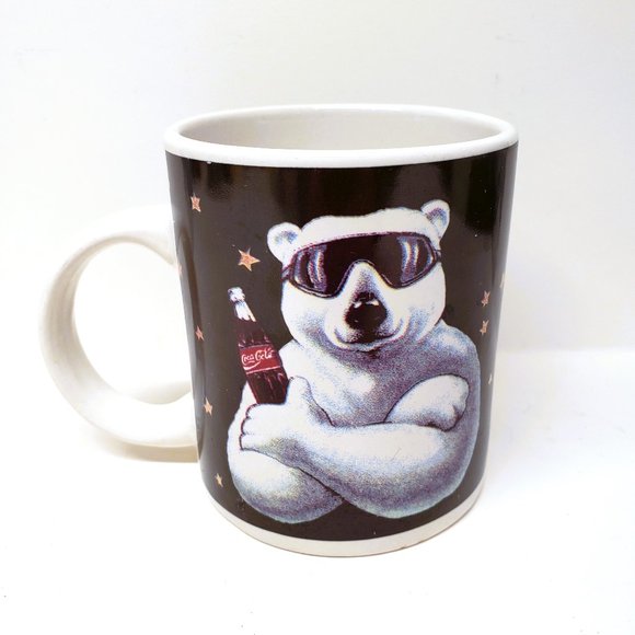 1997 Coca-Cola Mug Polar Bear Sunglasses Christmas Stars Gibson Vintage - Picture 1 of 9